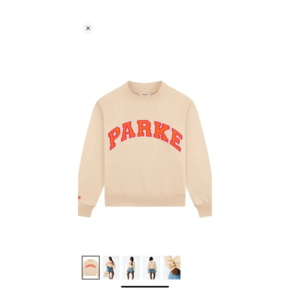 Parke Varsity Crewneck Sweatshirt Butter Latte Orange Pink Logo Size L/XL